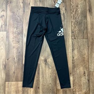 Adidas Girls Black Leggings Side Logo Black Silver Size L/14